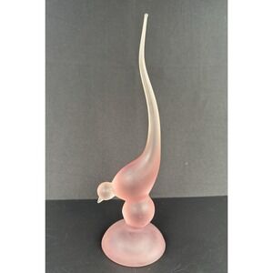 Viking Glass Pink Satin Frost Epic Bird #1311 Long Tail Figurine 9" Handmade MCM